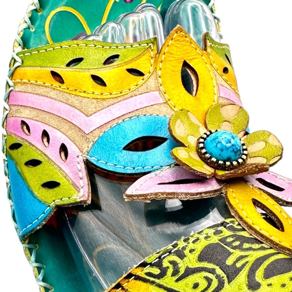Socofy Multicolor Floral Embellished Open Toe Ankle Strap Sandals‎ Europe 41 - Picture 3 of 13